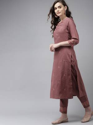 Indo Era Mauve Embridered Straight Kurta Trouser With Dupatta Set 3