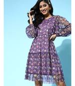 Navy Floral Mesh Tiered Short Dresses