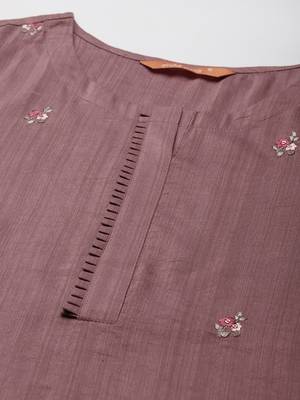 Indo Era Mauve Embridered Straight Kurta Trouser With Dupatta Set 5
