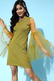 Green Tulle Flare Sleeve Bodycon Dresses