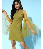 Green Tulle Flare Sleeve Bodycon Dresses