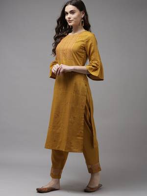Indo Era Yellow Embroidered Straight Kurta Trouser With Dupatta Set 3