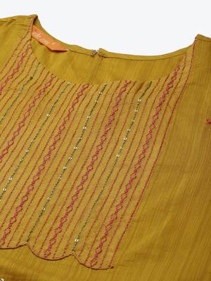 Indo Era Yellow Embroidered Straight Kurta Trouser With Dupatta Set 5