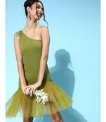 Green Tulle One Shoulder Dresses