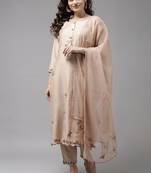 Indo Era Cream Embroidered Straight Kurta Trouser With Dupatta Set