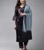Indo Era Grey Embroidered Straight Kurta Trouser With Dupatta Set