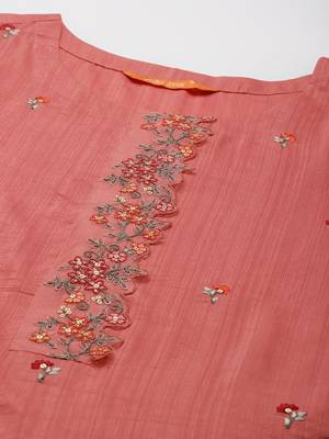 Indo Era Peach Embridered Straight Kurta Trouser With Dupatta Set 5