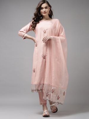 Indo Era Baby Pink Embroidered Straight 