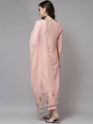 Indo Era Baby Pink Embroidered Straight Kurta Trouser With Dupatta Set 2