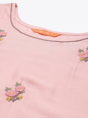 Indo Era Baby Pink Embroidered Straight Kurta Trouser With Dupatta Set 5