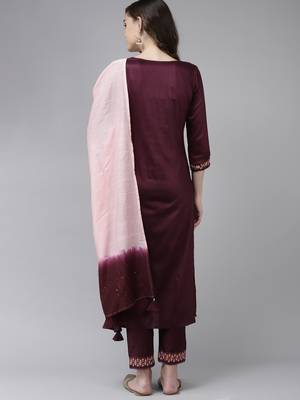 Indo Era Purple Embroidered Straight Kurta Trouser With Dupatta Set 2