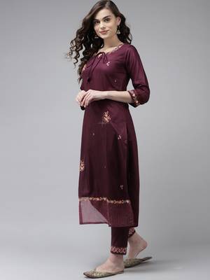 Indo Era Purple Embroidered Straight Kurta Trouser With Dupatta Set 3