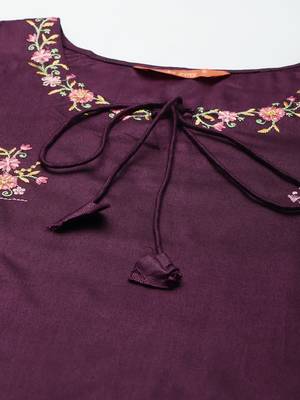 Indo Era Purple Embroidered Straight Kurta Trouser With Dupatta Set 5