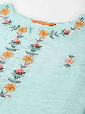 Indo Era Sea Green Embroidered Straight Kurta Trouser With Dupatta Set 5