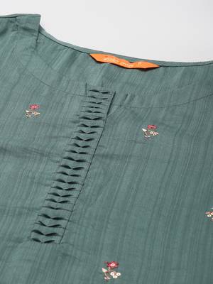 Indo Era Sea Green Embroidered Straight Kurta Trouser With Dupatta Set 5