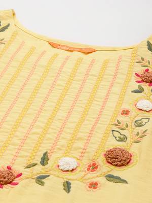 Indo Era Yellow Embroidered Straight Kurta Trouser With Dupatta Set 5