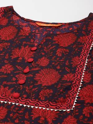 Indo Era Red Printed A-line Kurta Trouser With Dupatta Set 5