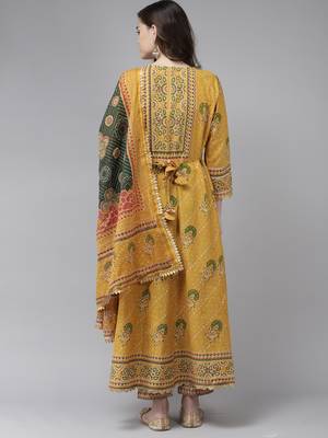Indo Era Yellow Embroidered A-line Kurta Trouser With Dupatta Set 2