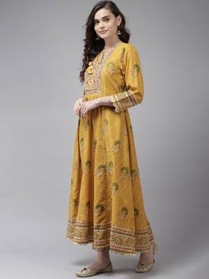 Indo Era Yellow Embroidered A-line Kurta Trouser With Dupatta Set 3