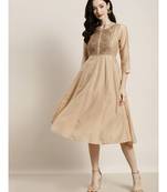 Beige Chanderi Embroidered Anarkali Dresses