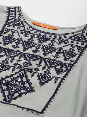 Indo Era Grey Embroidered Straight Kurta Trouser With Dupatta Set 5