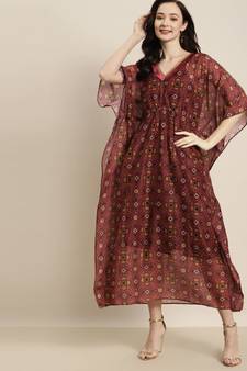 Maroon Patola Kaftan With Slip