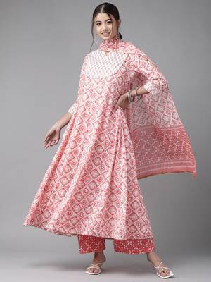 Indo Era Pink Embroidered A-line Kurta Trouser With Dupatta Set 1