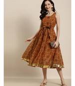 Mustard Patola Sleeveless Anarkali Dresses
