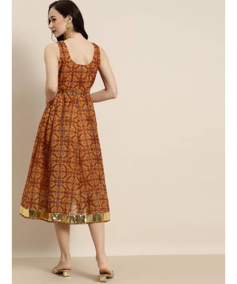 Mustard Patola Sleeveless Anarkali Dresses SASSAFRAS 3789120