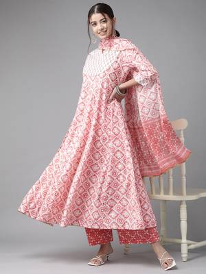 Indo Era Pink Embroidered A-line Kurta Trouser With Dupatta Set 4