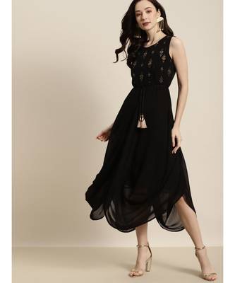 Black Sleeveless Foil Dhoti Dresses 1