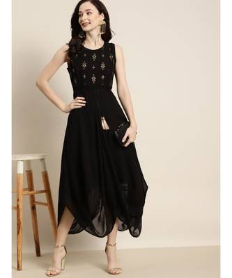 Black Sleeveless Foil Dhoti Dresses 2