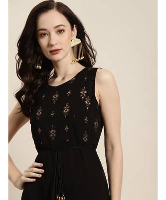 Black Sleeveless Foil Dhoti Dresses 3