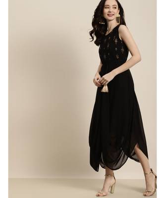 Black Sleeveless Foil Dhoti Dresses 4