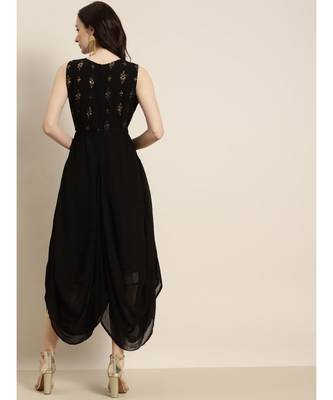 Black Sleeveless Foil Dhoti Dresses 5