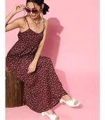 Maroon Floral Strappy Maxi Dresses