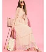 Nude Swiss Dot Mesh Tiered Maxi Dresses