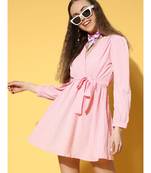 Pink Belted Short Dresses