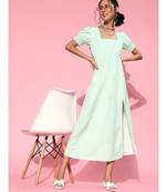 Green Gingham Check Square Neck Maxi Dresses