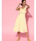 Yellow Gingham Check Waist Bow Midi Dresses