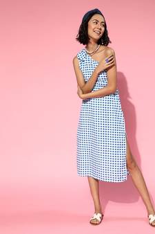 Blue Gingham Check One Bow Shoulder Dresses