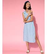 Blue Gingham Check One Bow Shoulder Dresses