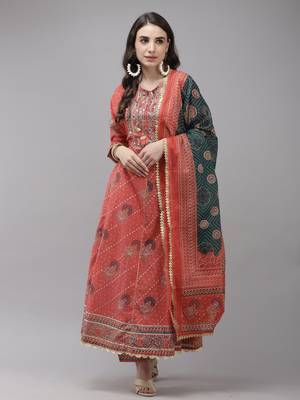 Indo Era Pink Embroidered A-line Kurta Trouser With Dupatta Set 1
