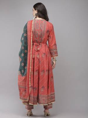 Indo Era Pink Embroidered A-line Kurta Trouser With Dupatta Set 2