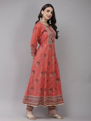 Indo Era Pink Embroidered A-line Kurta Trouser With Dupatta Set 3