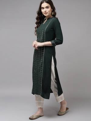 Indo Era Green Embroidered Straight Kurta Trouser With Dupatta Set 3