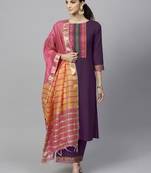 Indo Era Purple Solid Straight Kurta Palazzo With Dupatta Set