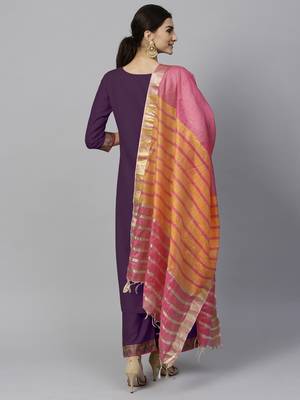 Indo Era Purple Solid Straight Kurta Palazzo With Dupatta Set 2