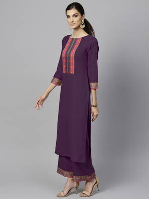 Indo Era Purple Solid Straight Kurta Palazzo With Dupatta Set 3