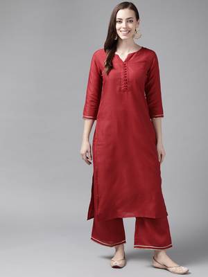 Indo Era Solid Straight Kurta With Palazzo Set 1